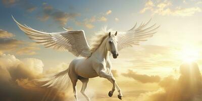 AI generated A white horse with wings. AI Generated photo