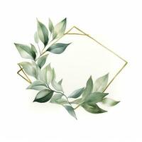 AI generated Watercolor geometry shape wreath with green leaf. AI Generated photo