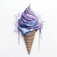 AI generated Watercolor ice cream in a waffle cone. AI Generated photo