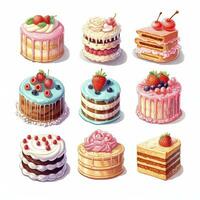 AI generated Set of Cake piece illustration on white background. AI Generated photo