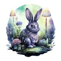 AI generated Watercolor Rabbit and Glowing Moon for T-shirt Design. AI Generated photo