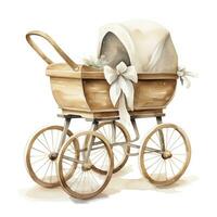 AI generated Watercolor Baby carriage Clipart on white background. AI Generated photo