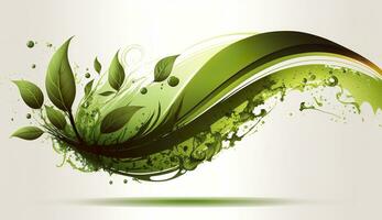 AI generated Green herbal tea wave splash with leaves flow. AI Generated photo