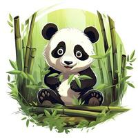 AI generated Cute panda in the middle of a bamboo forest. T-shirt design. AI Generated photo