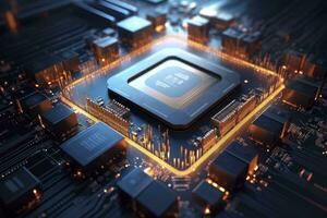 AI generated Futuristic central processor unit. Powerful Quantum CPU motherboard. AI Generated photo