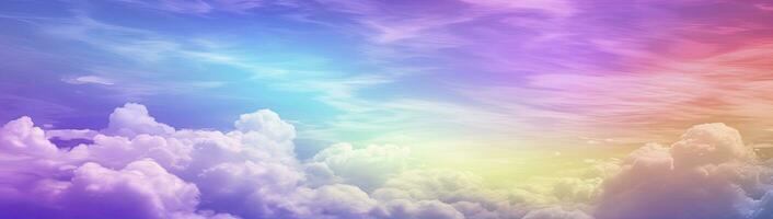 AI generated Rainbow sky with fluffy clouds. Multicolored toned sky. AI Generated. photo