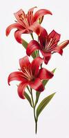 AI generated Red Lilies isolated on white background. AI Generated photo