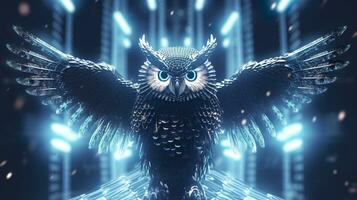 AI generated glistening alien owl. AI Generated photo