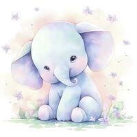 AI generated Watercolor Baby Elephant. AI Generated photo