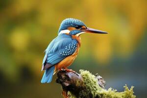 AI generated Kingfisher sitting on the tree branch. AI Generated photo