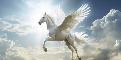 AI generated A white horse with wings. AI Generated photo