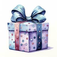 AI generated Watercolor birthday present with bow isolated on white background.  AI Generated photo