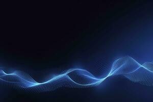 AI generated Dynamic blue particle wave. Abstract sound visualization. Digital structure of the wave flow of luminous particles. AI Generated. photo