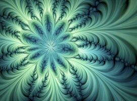 AI generated Aqua and Green psychedelic fractal.  AI Generated photo