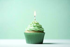 AI generated Happy Birthday Cupcake with Candle. AI Generated photo