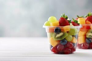 AI generated Fresh fruit salad to go with copy space. AI Generated photo