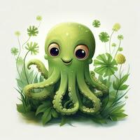 AI generated Watercolor Octopus for kids. AI Generated photo