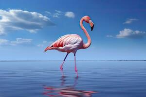 AI generated Pink Flamingo in the water. AI Generated photo