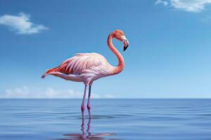 AI generated Pink Flamingo in the water. AI Generated photo