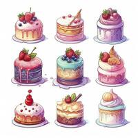 AI generated Set of Cake piece illustration on white background. AI Generated photo