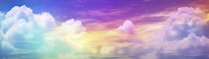 AI generated Rainbow sky with fluffy clouds. Multicolored toned sky. AI Generated. photo