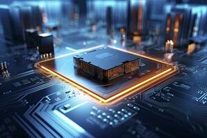 AI generated Futuristic central processor unit. Powerful Quantum CPU motherboard. AI Generated photo