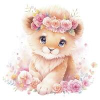 AI generated Watercolor Baby Lion. AI Generated photo