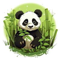 AI generated Cute panda in the middle of a bamboo forest. T-shirt design. AI Generated photo