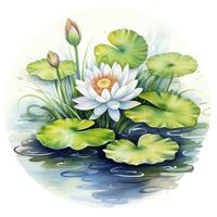 AI generated Water Lily in Pond. Watercolor design. AI Generated photo