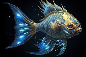 AI generated 3d rendering. fish on black background. Generative AI photo