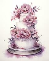 AI generated Watercolor wedding cake isolated on white background.  AI Generated photo