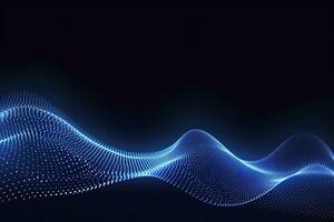 AI generated Dynamic blue particle wave. Abstract sound visualization. Digital structure of the wave flow of luminous particles. AI Generated. photo