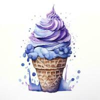 AI generated Watercolor ice cream in a waffle cone. AI Generated photo