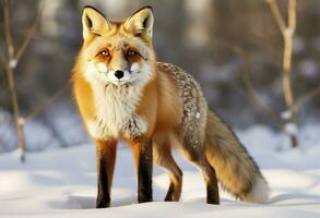 AI generated Red fox standing on snow. AI Generated. photo