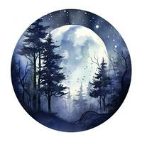 AI generated Forest moon silhouette with fairy shining in the night sky on a white background. AI Generated photo