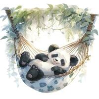 AI generated A sleepy baby panda in a hammock. watercolor illustration. AI Generated photo