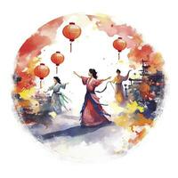 AI generated Lantern Festival in watercolor style. T-shirt Design. AI Generated photo