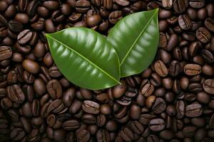 AI generated Green leaves with coffee beans as background. AI Generated photo