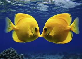 AI generated Two yellow tangs, face to face.  AI Generated. photo