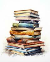 AI generated Watercolor pile of books isolated on white background. AI Generated photo