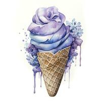 AI generated Watercolor ice cream in a waffle cone. AI Generated photo