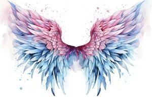 AI generated Beautiful magic watercolor blue pink wings. AI Generated photo