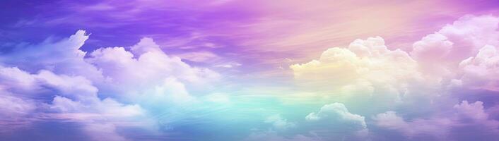 AI generated Rainbow sky with fluffy clouds. Multicolored toned sky. AI Generated. photo