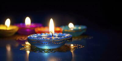 AI generated Happy Diwali. Diya oil lamps were lit during the celebration. AI Generated photo