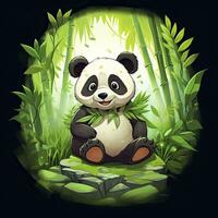 AI generated Cute panda in the middle of a bamboo forest. T-shirt design. AI Generated photo