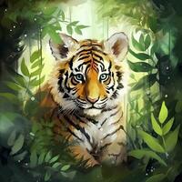 AI generated Watercolor Tiger for kids. AI Generated photo