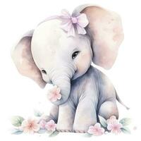 AI generated Watercolor Baby Elephant. AI Generated photo