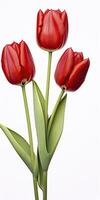 AI generated Red tulips isolated on white background. AI Generated photo