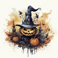 AI generated Watercolor Halloween illustration on white background. AI Generated photo