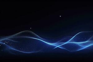 AI generated Dynamic blue particle wave. Abstract sound visualization. Digital structure of the wave flow of luminous particles. AI Generated. photo